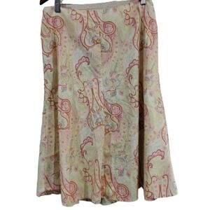 Emma James Skirt Womens Size 14 Y2K Yellow and Pink Paisley Stretch Midi A Line